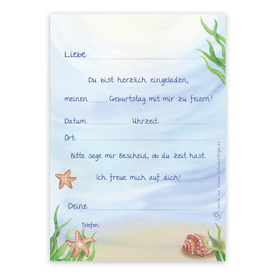 Einladungskarten Meerjungfrau 10 Stück
