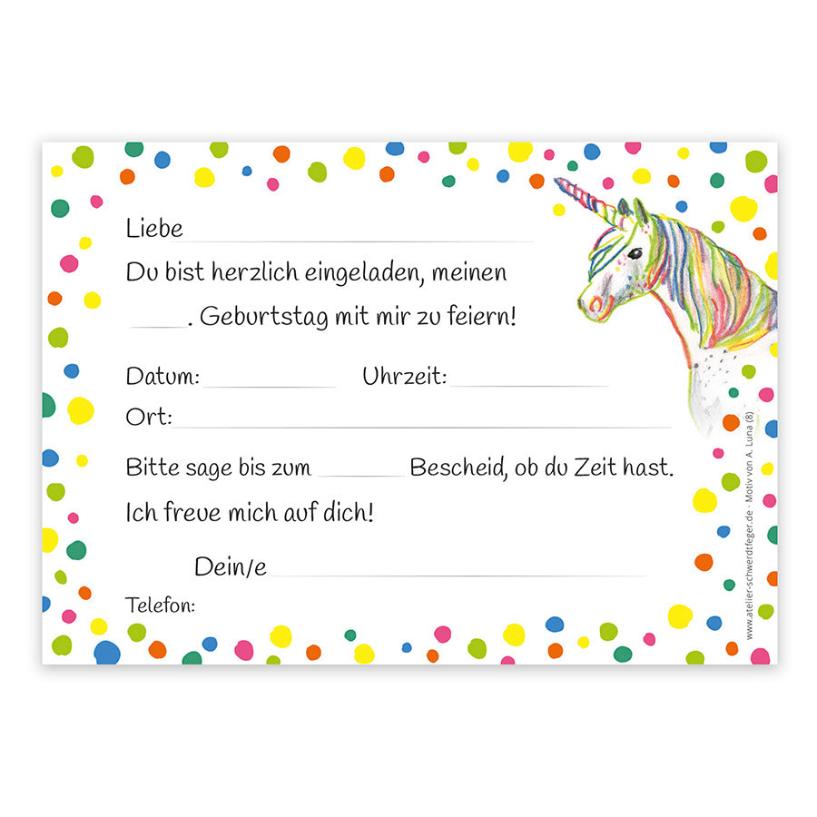 Einladungskarten Konfetti-Einhorn 10 Stück