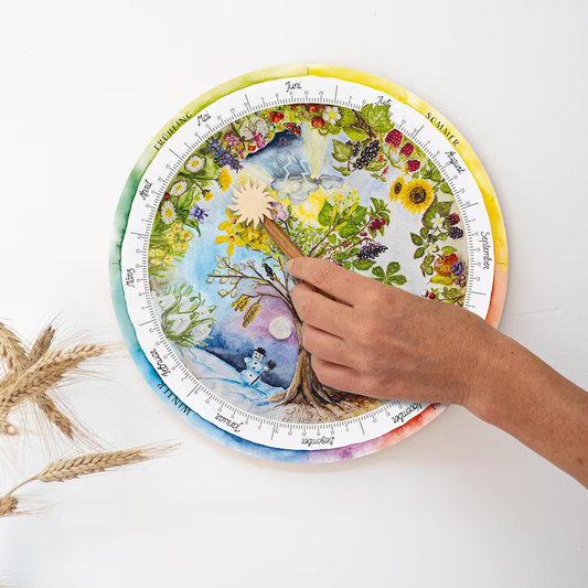 Jahreszeitenuhr Baum aus Holz mit Zeiger