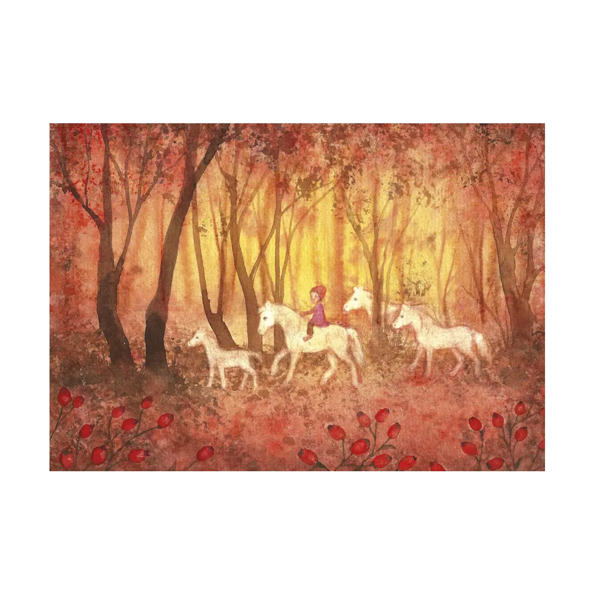 Pferde im Hagebuttenwald