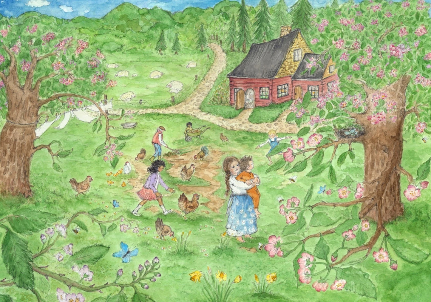 Rotes Haus im Frühling