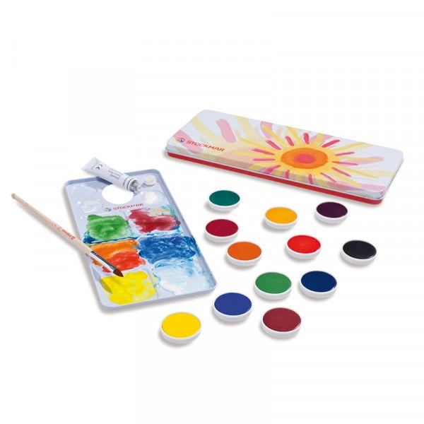 Stockmar Deckfarben 12 Farben + Deckweiß + Pinsel + Mischpalette