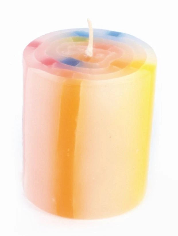Stumpenkerze Regenbogen "Spirale"