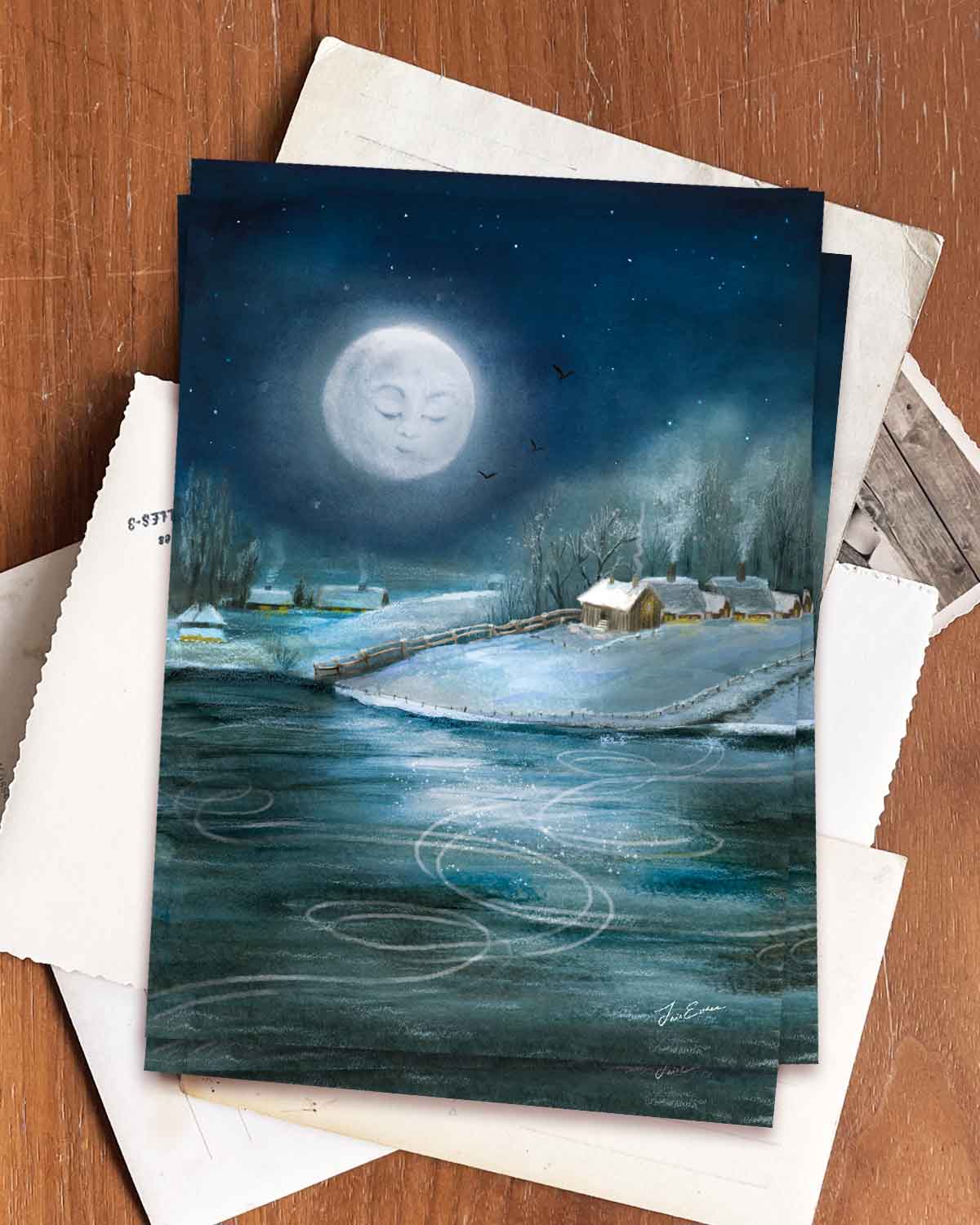 Postkarte Unter dem Wintermond von Iris Esther A6, Ansicht 2