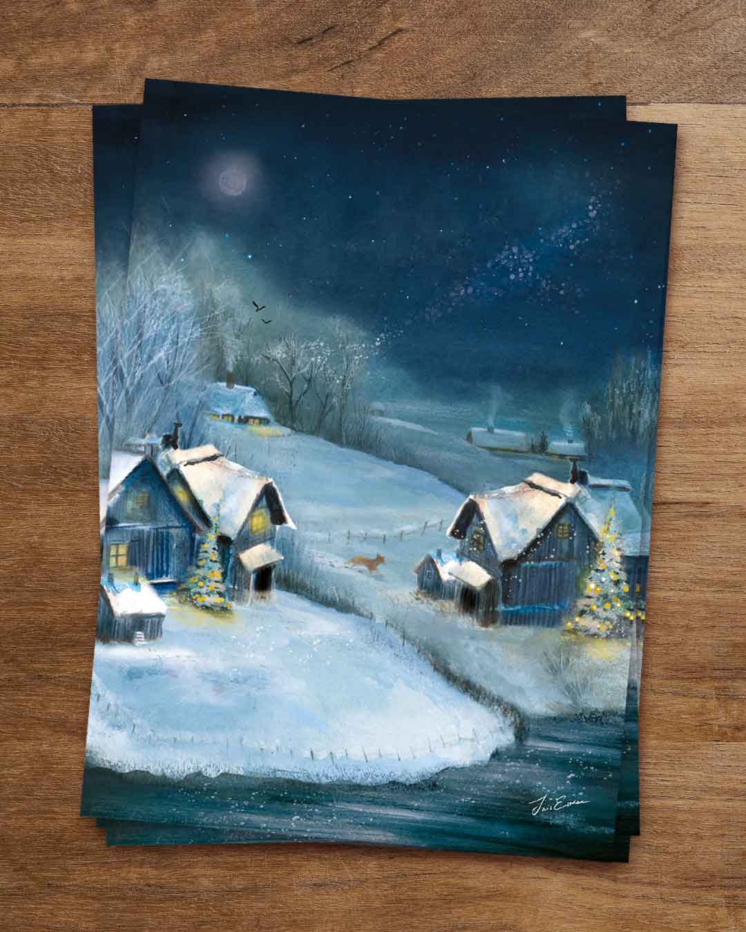 Postkarte Winterdorf von Iris Esther A6