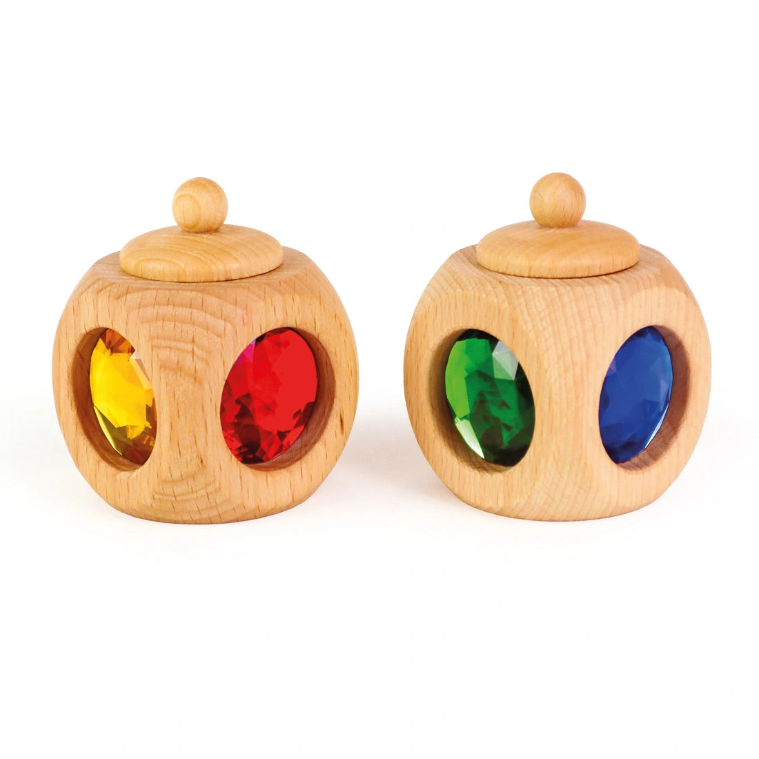 Bauspiel Milchzahndose bunt aus Holz mit Funkelsteinen