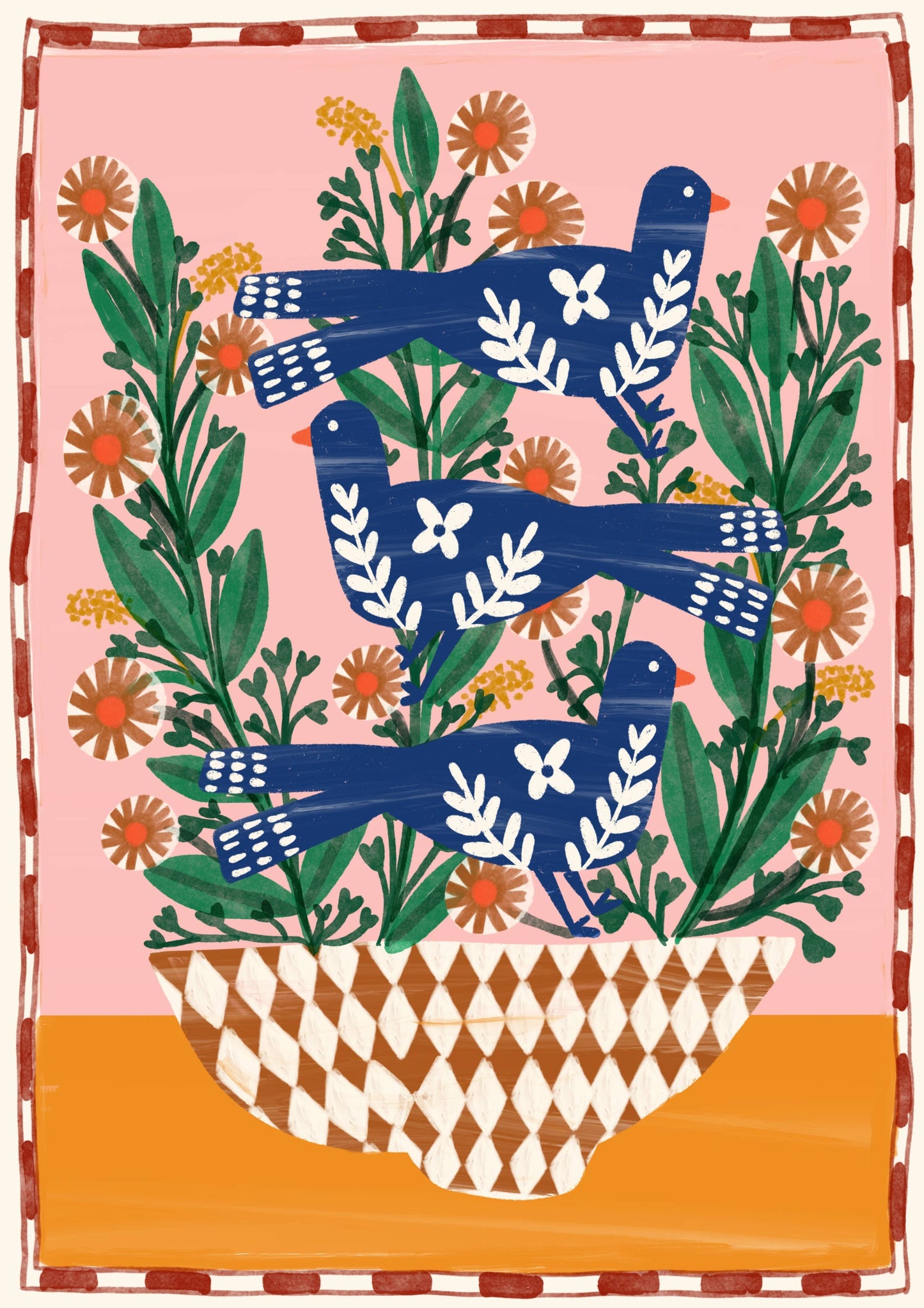 Print - Folk Vögel & Blumen