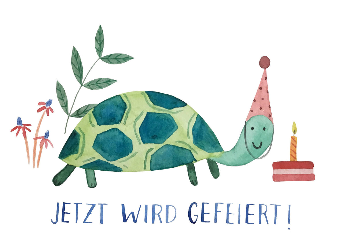 Postkarte Jetzt wird gefeiert Schildkröte von Hannahs Firlefanz A6