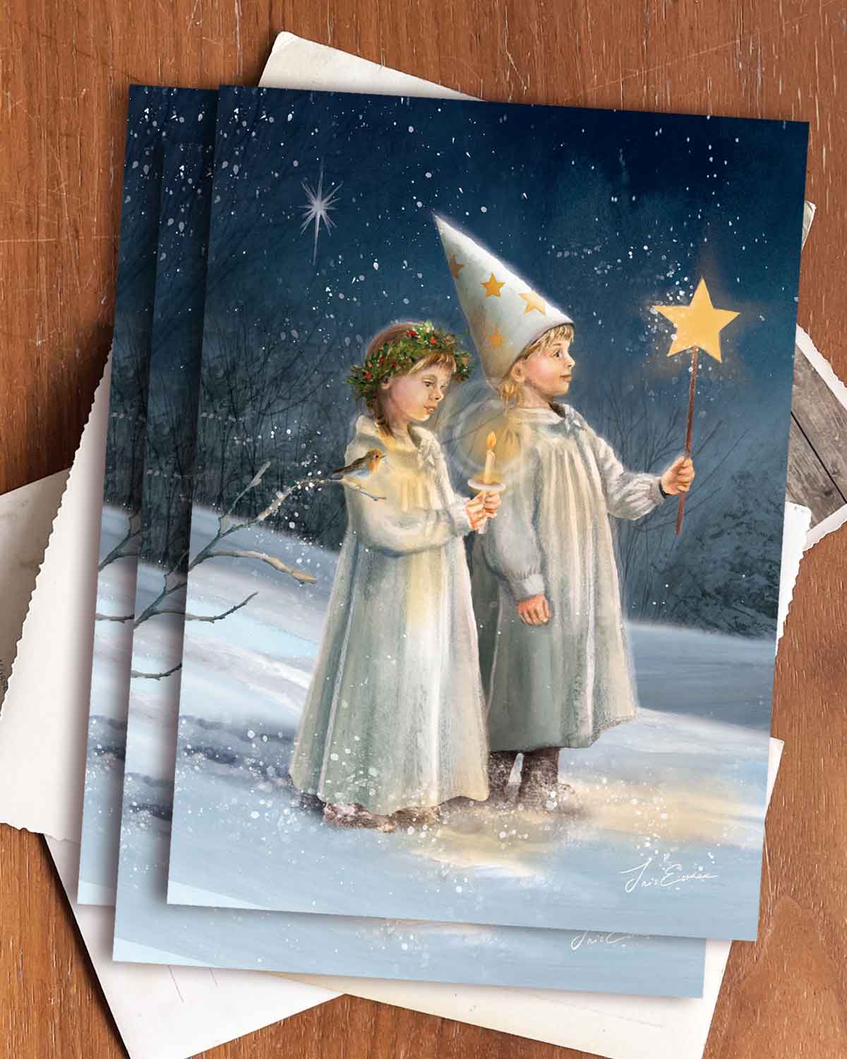 Postkarte Kleine Lucialichter von Iris Esther A6, Ansicht 2