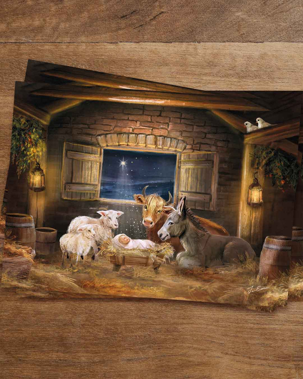 Postkarte Der Weihnachtsstall von Iris Esther A6