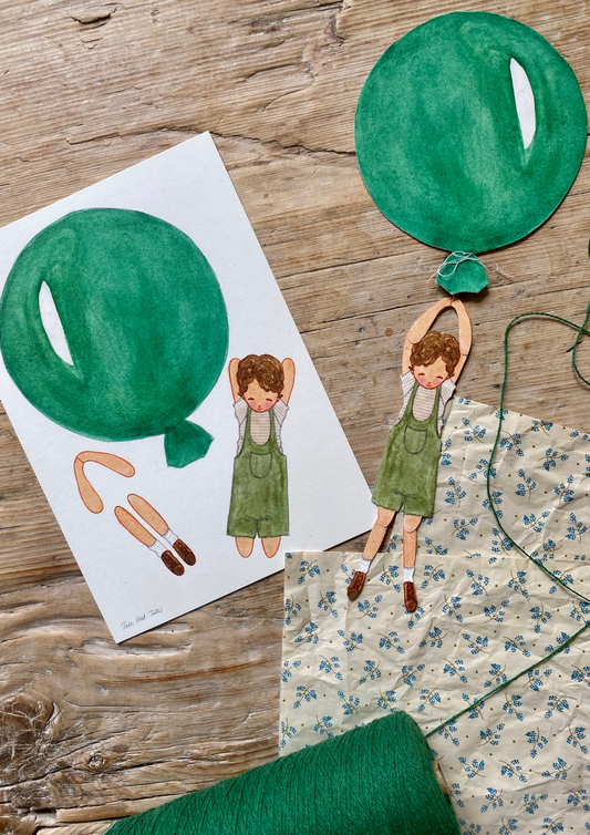 Bastelvorlage - Junge mit einem grünen Ballon