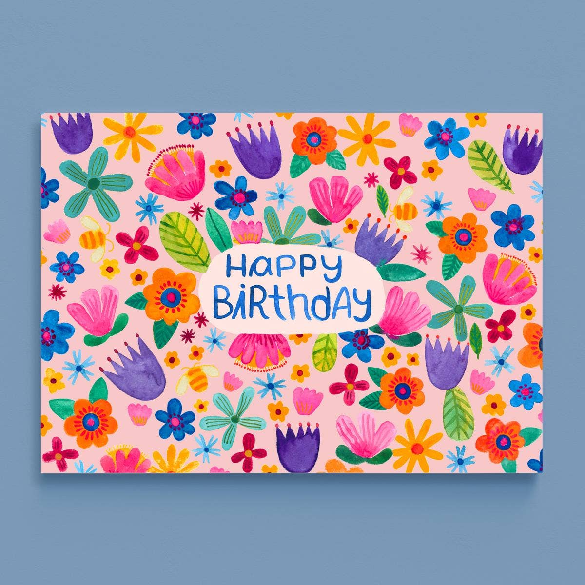 Postkarte Happy Birthday Blumenmeer von Frau Ottilie A6