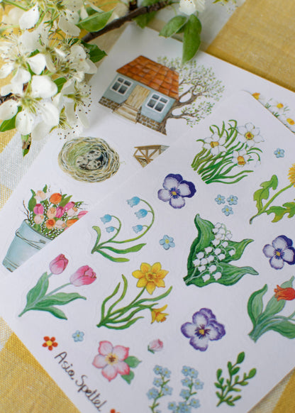 Stickerbogen - Frühlingsblumen