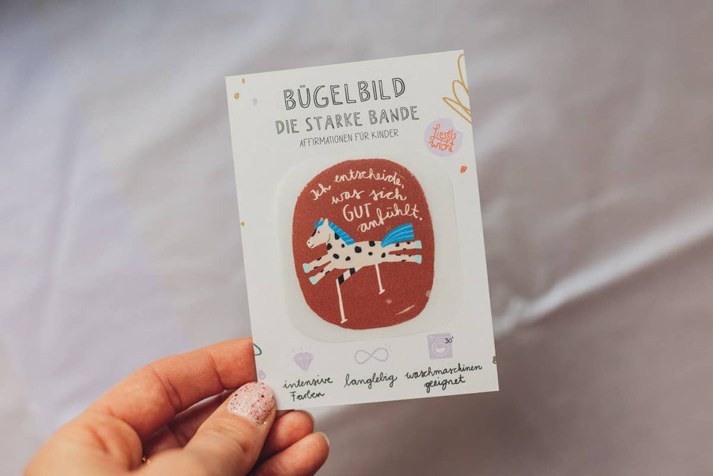 Mini-Bügelbild Pferd „Ich entscheide, was sich gut anfühlt.“ von Liesels Wicht auf A7-Kärtchen