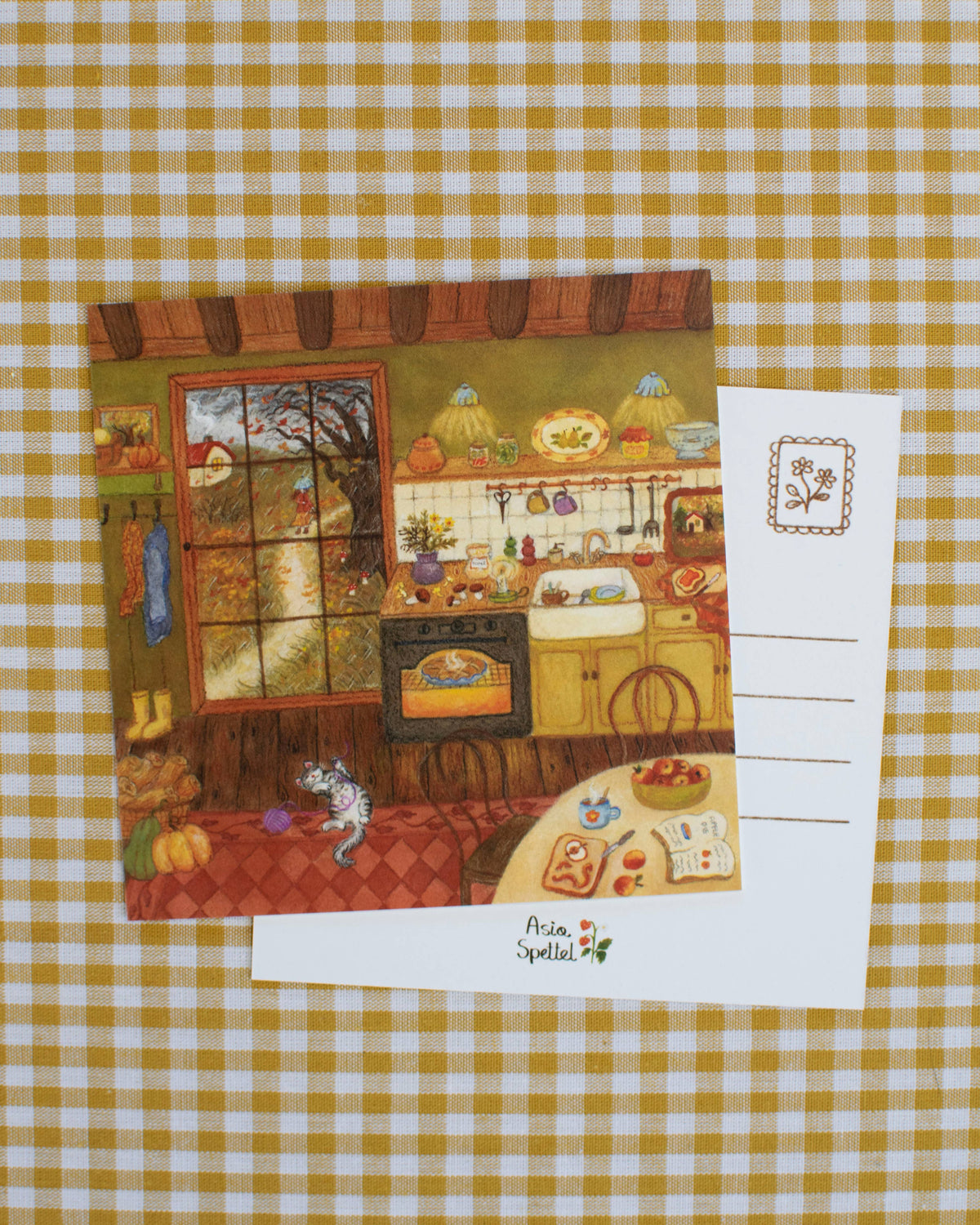 Postkarte Für Regentage von Asia Spettel 12 x 12 cm, Vorder- und Rückseite