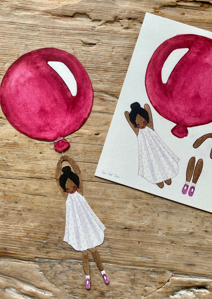 Bastelvorlage - Mädchen mit einem rot/pinken Ballon