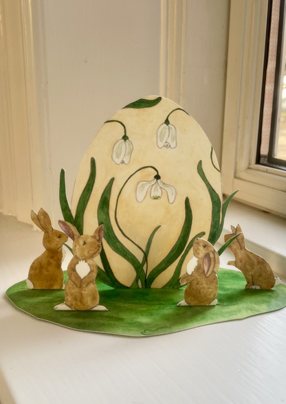 Bastelbogen - Schneeglöckchen-Ei mit Osterhasen