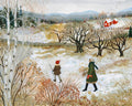 Kunstdruck Februar-Spaziergang von Loré Pemberton: Spaziergang durch eine verschneite Winterlandschaft im Februar
