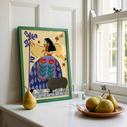 Print - Folk - Dame und das schwarze Schaf