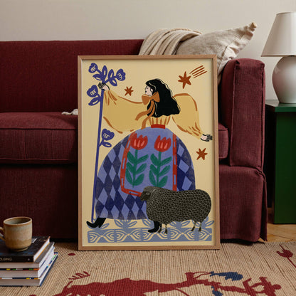 Print - Folk - Dame und das schwarze Schaf