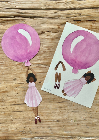 Bastelvorlage - Mädchen mit einem hellvioletten Ballon