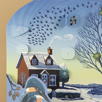 Adventskalender am winterlichen Flussufer