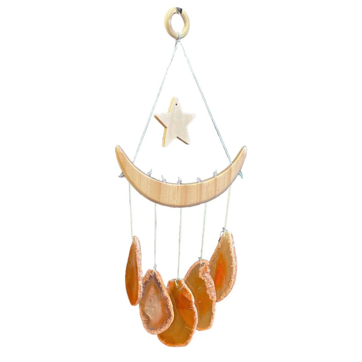 Windspiel - Mond und Stern mit orangem Achat