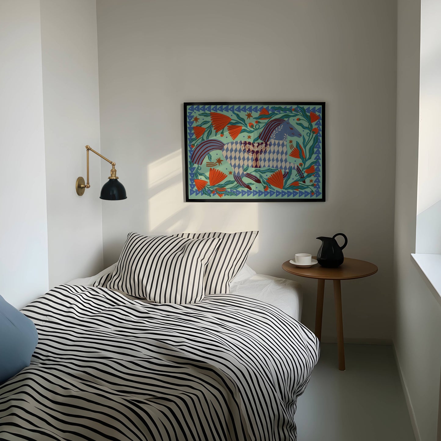 Print - Folk Ross und große Blumen