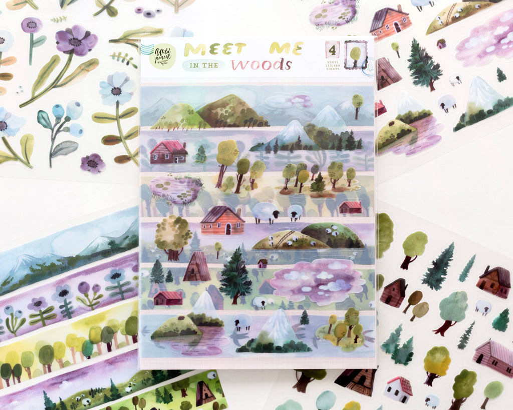 Vinyl-Stickerbogen-Set Triff mich im Wald von Wild Pencil Studio A5