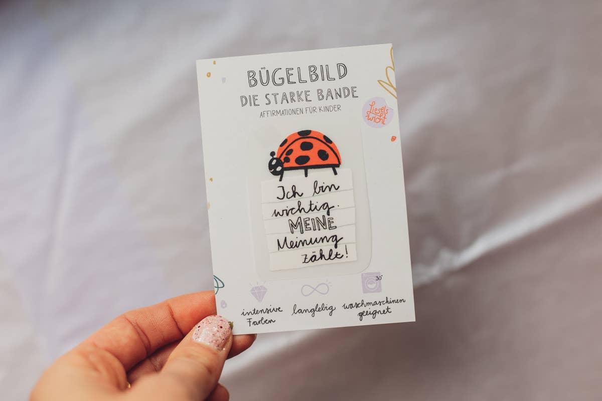 Mini-Bügelbild Marienkäfer „Ich bin wichtig. Meine Meinung zählt.“ von Liesels Wicht auf A7-Kärtchen
