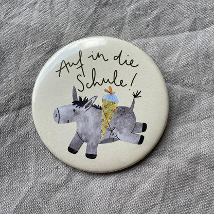 Button - Auf in die Schule - Esel