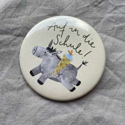 Button - Auf in die Schule - Esel