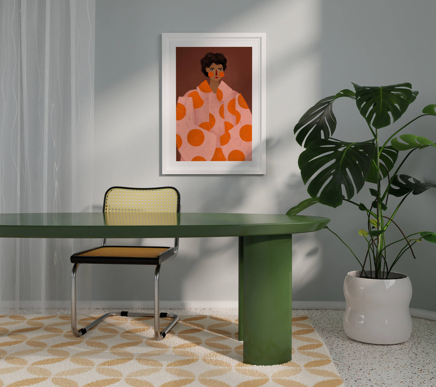 Die Frau mit den orangen Punkten - Kunstdruck A3