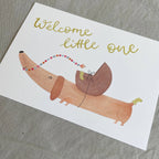 Postkarte Welcome little one Dackel von Hannahs Firlefanz A6