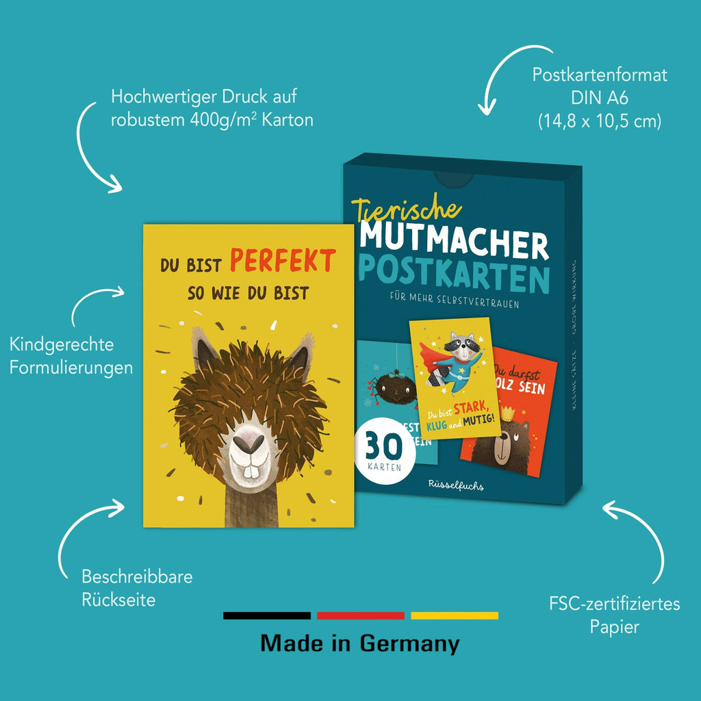 Mutmacher-Postkarten mit Tieren 30 Stück von Rüsselfuchs