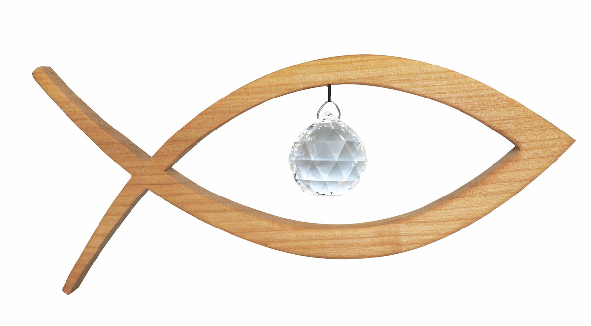 Fensterschmuck Ichthys mit Regenbogen-Kristall von Sternengasse