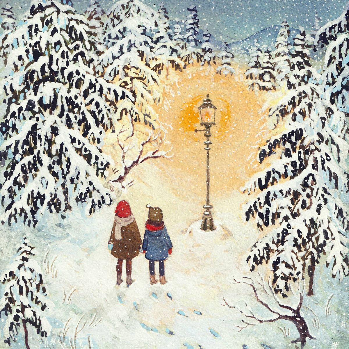 Kunstdruck Durch den Kleiderschrank von Loré Pemberton: Laterne in einer verschneiten Winterlandschaft