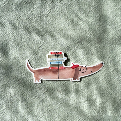 Sticker - Dackel mit Büchern 