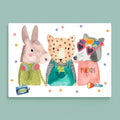 Postkarte Freunde mit Tierkindern von Frau Ottilie A6