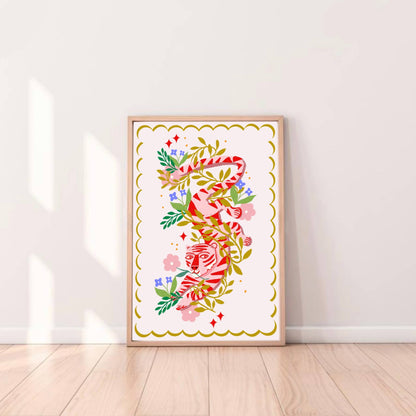 Print - Tiger und Blumen