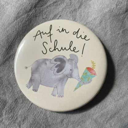 Button - Auf in die Schule - Elefant