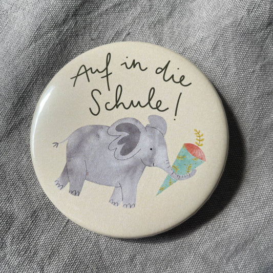 Button - Auf in die Schule - Elefant