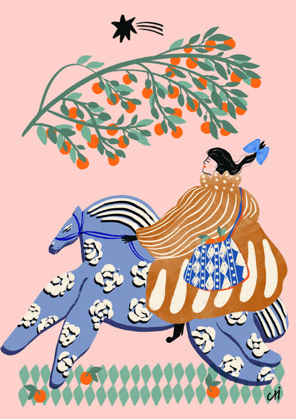 Print - Folk Dame und Orangen