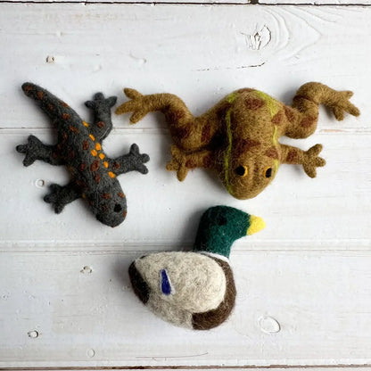 Filzfiguren - Teichfreunde - Ente, Frosch und Salamander