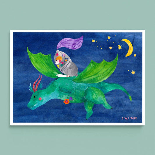 Print - Drache mit Ritter A4