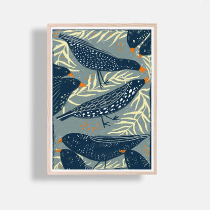 Print - Vögel und weiße Blumen