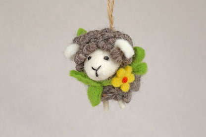 Filanzanhänger - Schaf mit Blumenkranz - grau