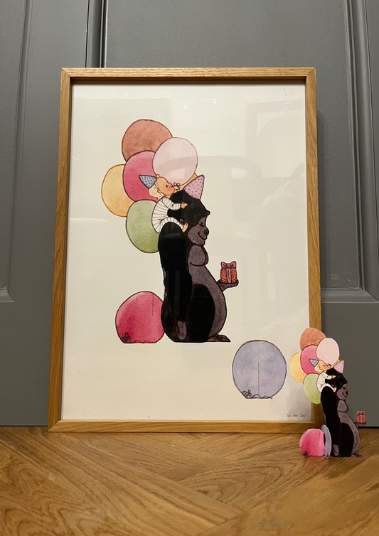 Print - Gorilla mit Luftballons und Kind A3