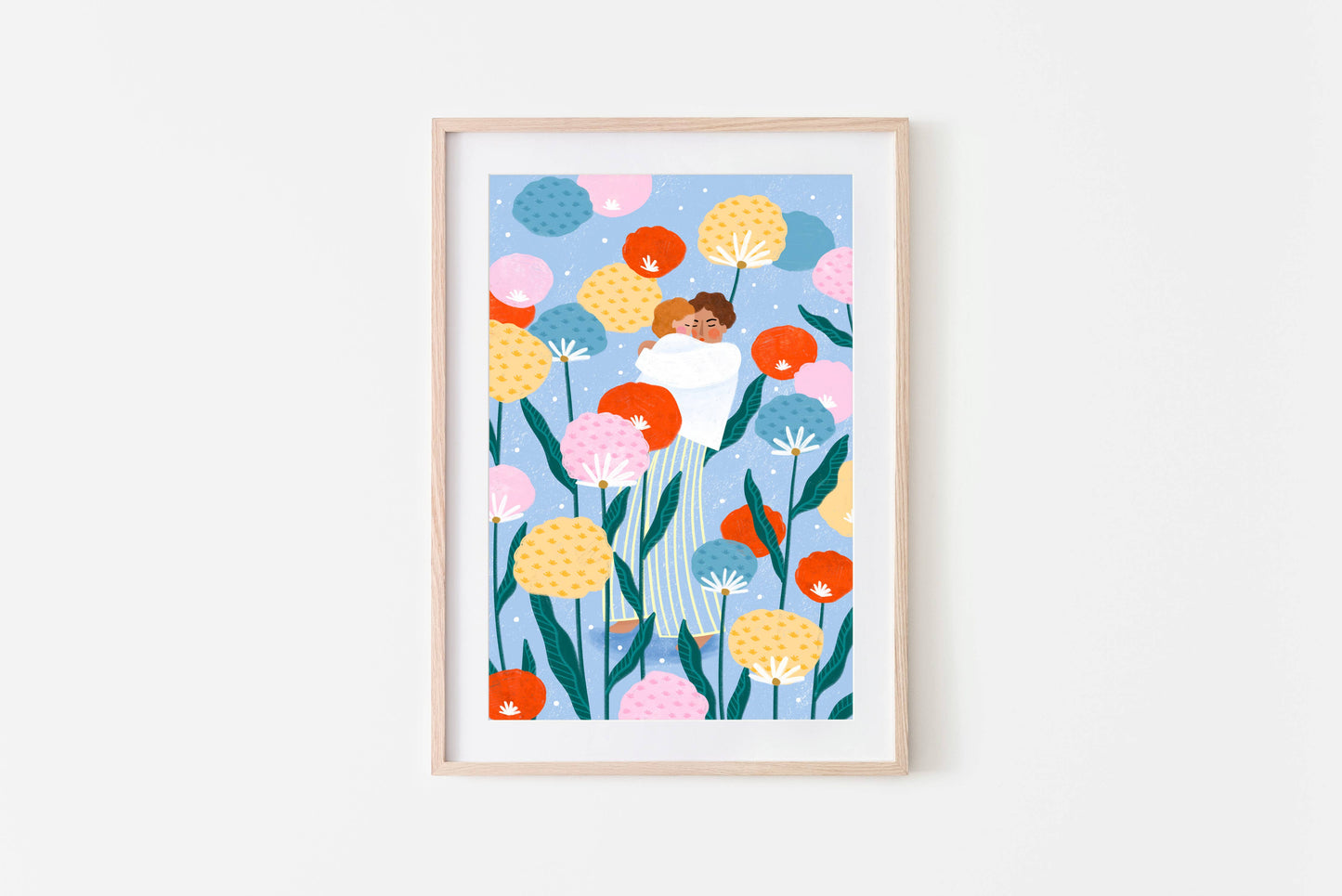 Mama und Baby im Blumengarten - Kunstdruck A3