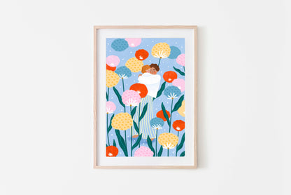 Mama und Baby im Blumengarten - Kunstdruck A3